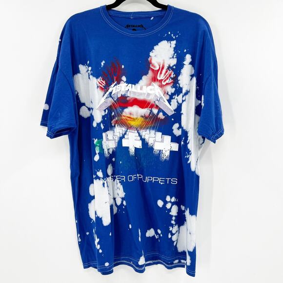 Metallica Unisex Blue Tie Dye Master of Puppets Graphic T Shirt Tee Top Size XL - Picture 1 of 3